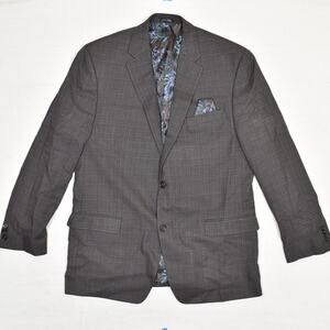 Sean John Men Two Button Sport Coat Blazer Jacket Polyester Brown Size 44L Plaid